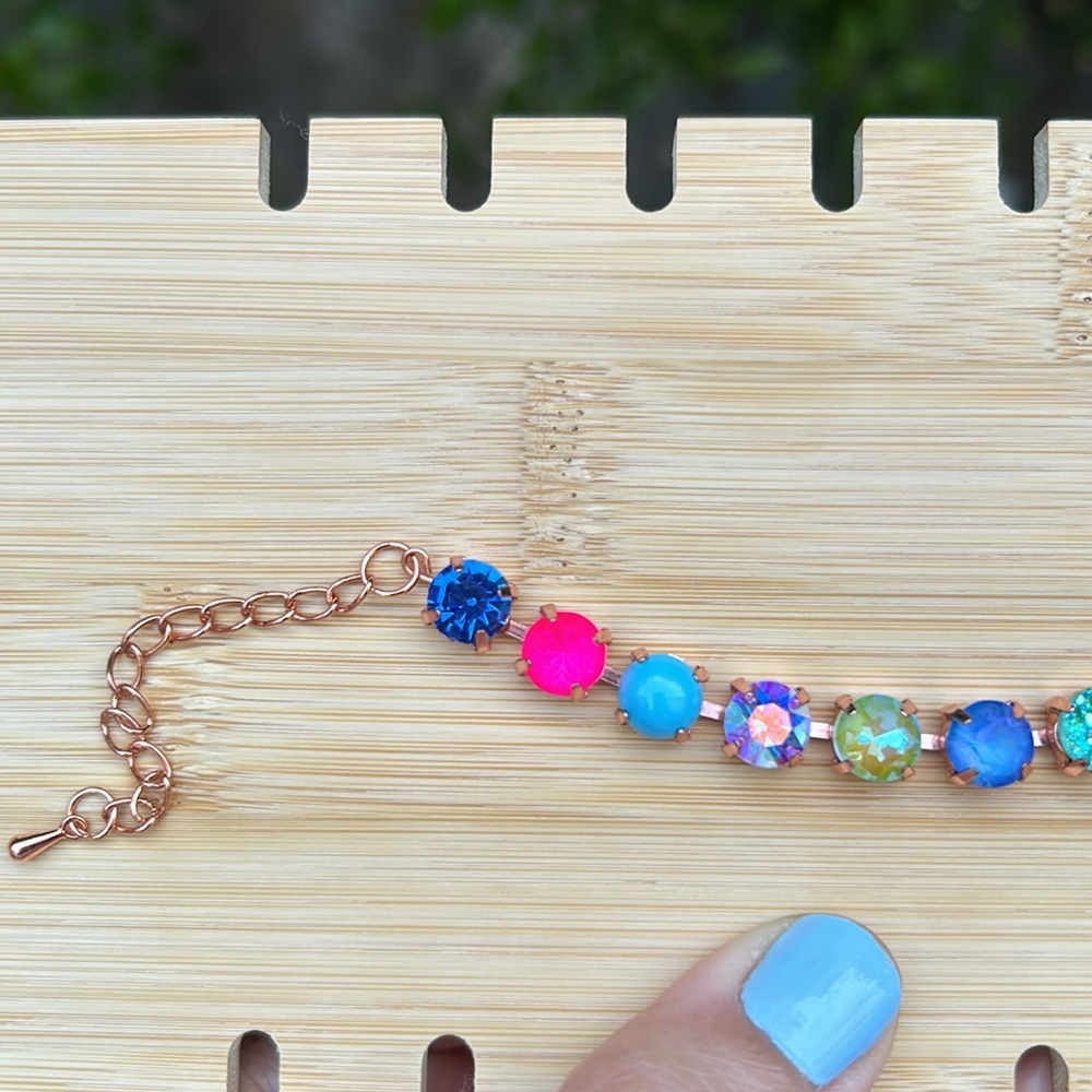 Sapphire Aurora Borealis + Fuchsia Hot Pink “Lillie” Crystal Tennis Bracelet - Picture 8 of 14